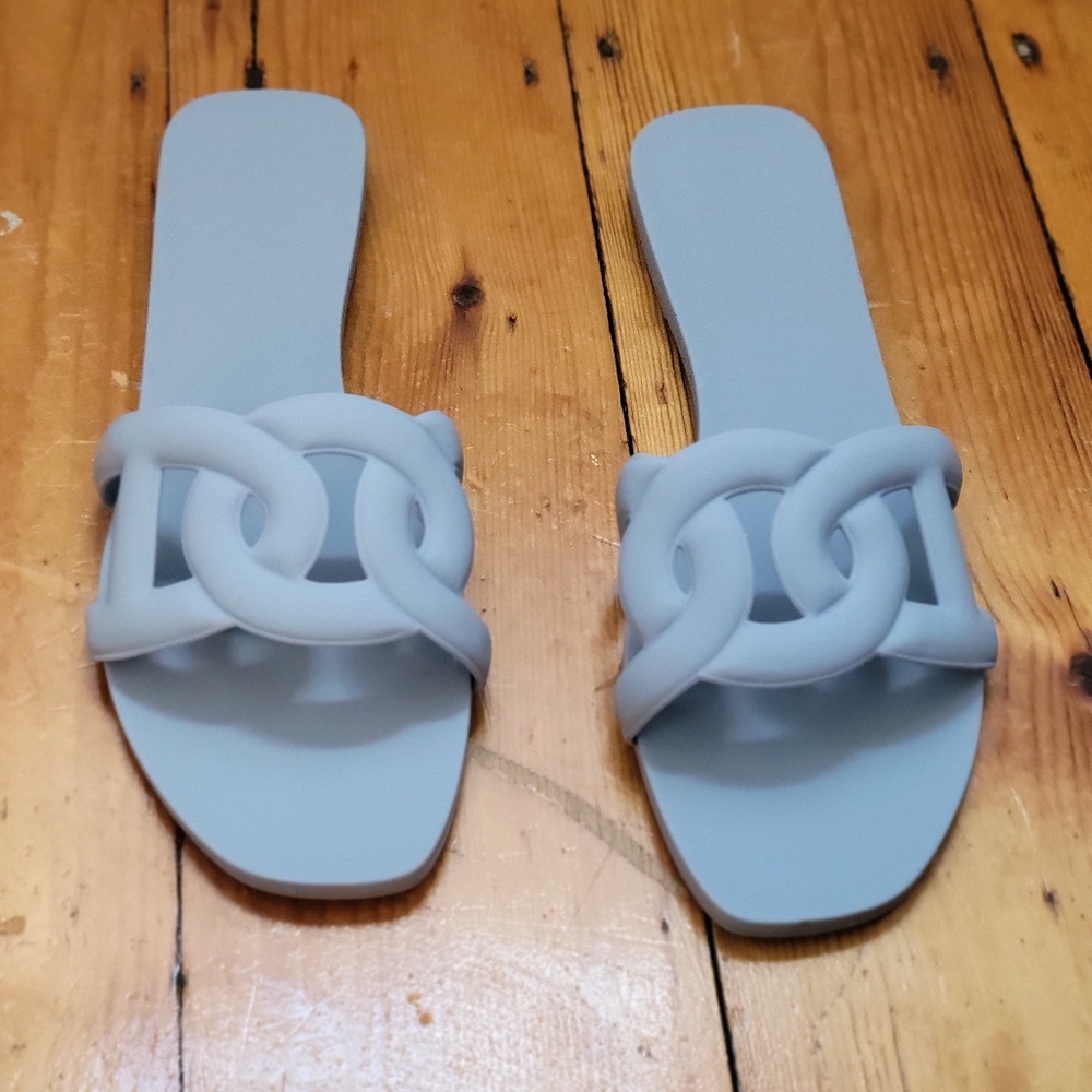 Blue Minimalist Slide Sandals with Braided Strap